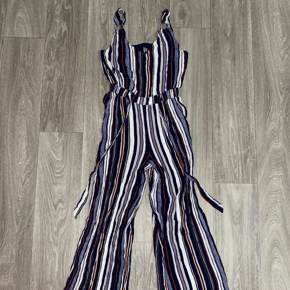 striped, thin strapped jumpsuit